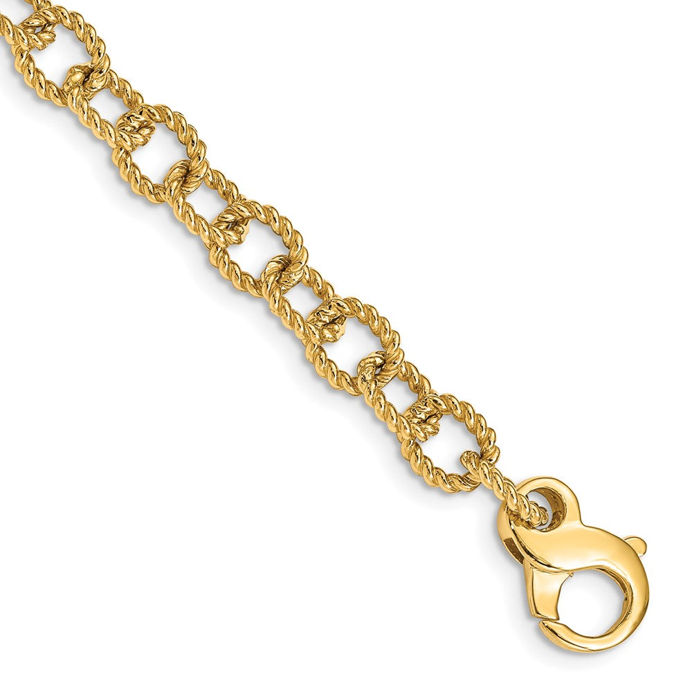 14K 18 inch 6.5mm Hand Polished Fancy Rope Link with Fancy Lobster Clasp Chain