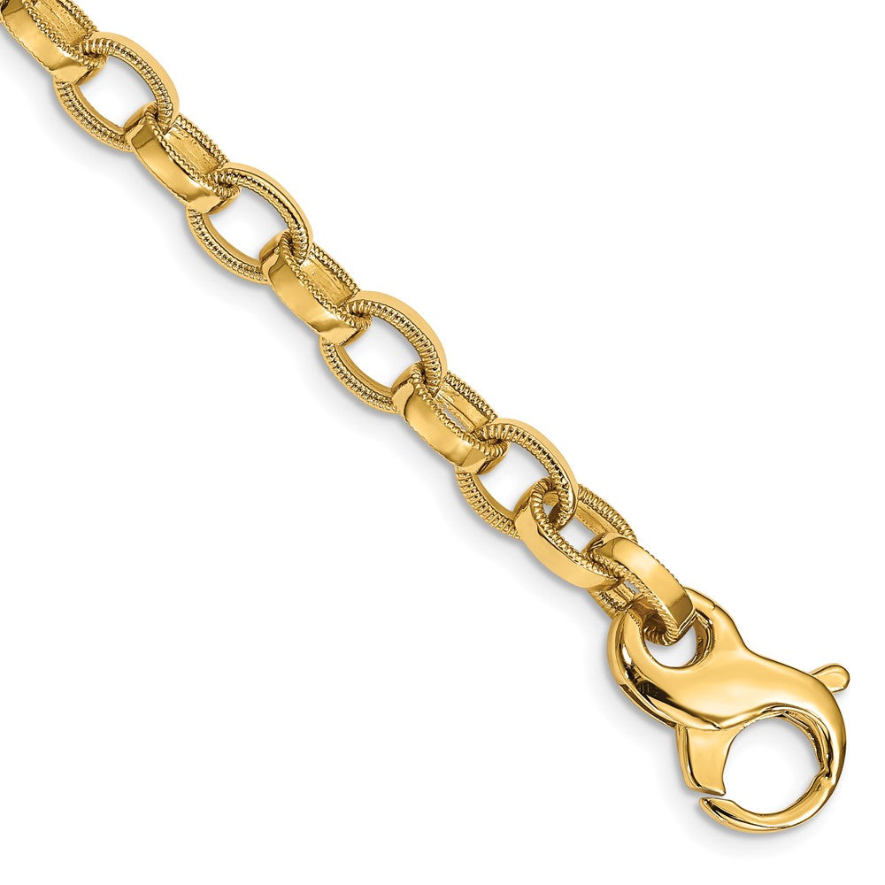 14K 20 inch 6.2mm Hand Polished with Ridged Edge Fancy Link Fancy Lobster Clasp Chain