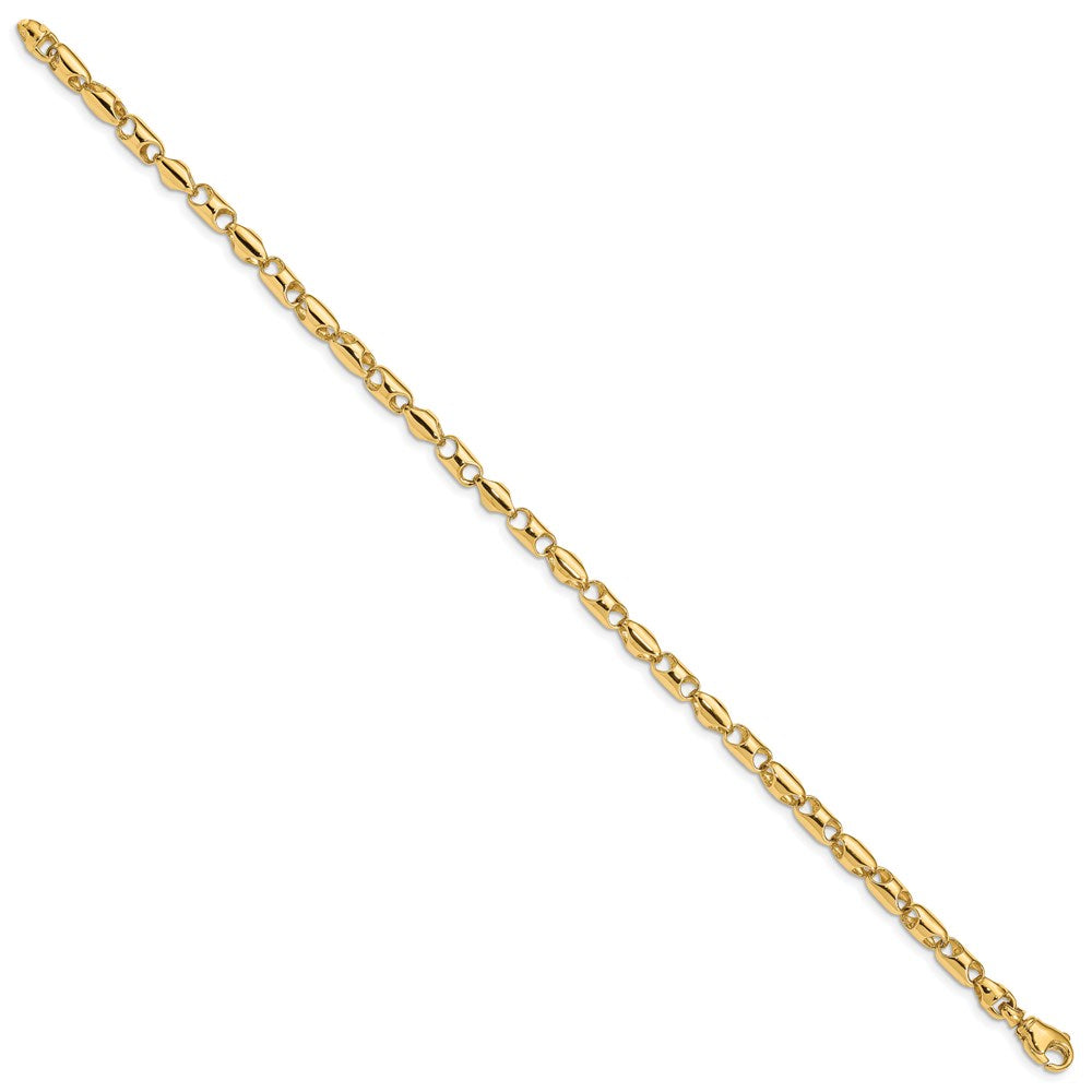 14K 8.5 inch 4.1mm Fancy Barrel Link with Fancy Lobster Clasp Bracelet