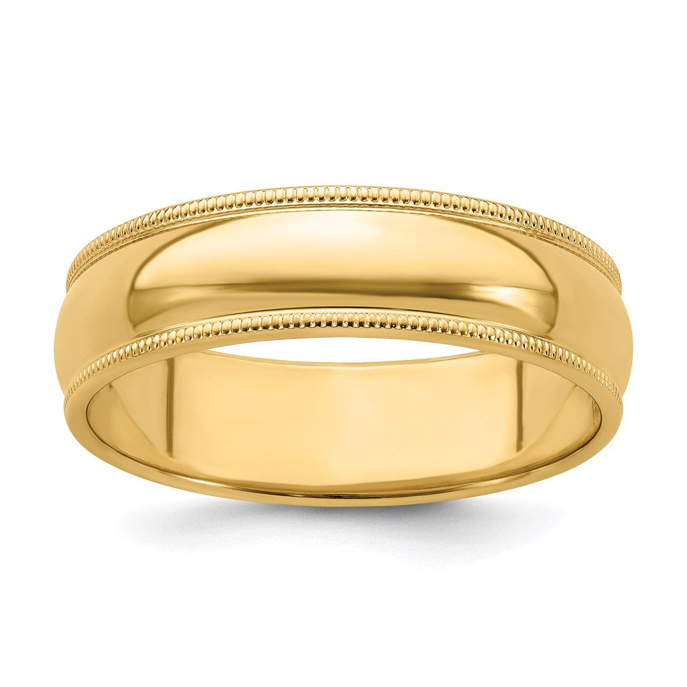 14k Yellow Gold 6mm Milgrain Half Round Wedding Band Size 10