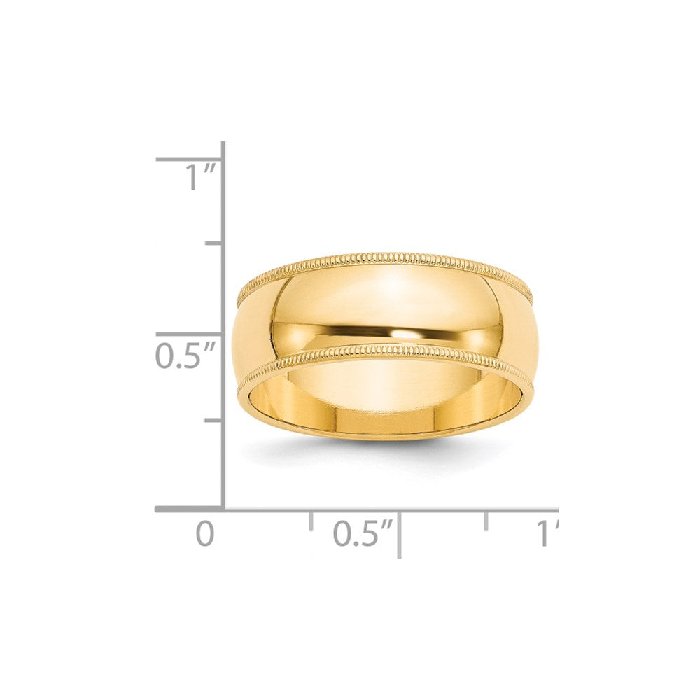 14k Yellow Gold 8mm Milgrain Half Round Wedding Band Size 4.5