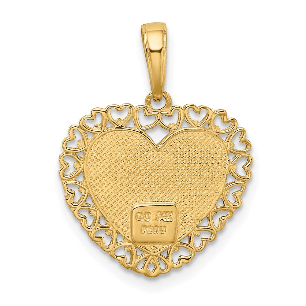 14k Two-Tone GRANDMA Heart w/Flower Charm