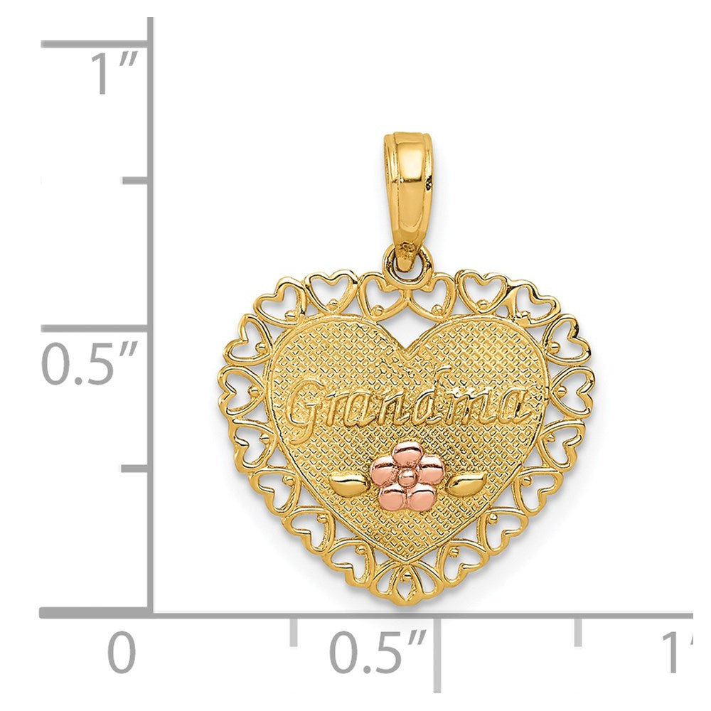 14k Two-Tone GRANDMA Heart w/Flower Charm