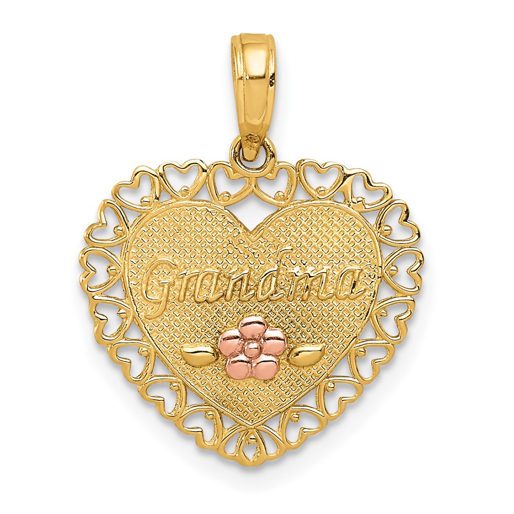 14k Two-Tone GRANDMA Heart w/Flower Charm