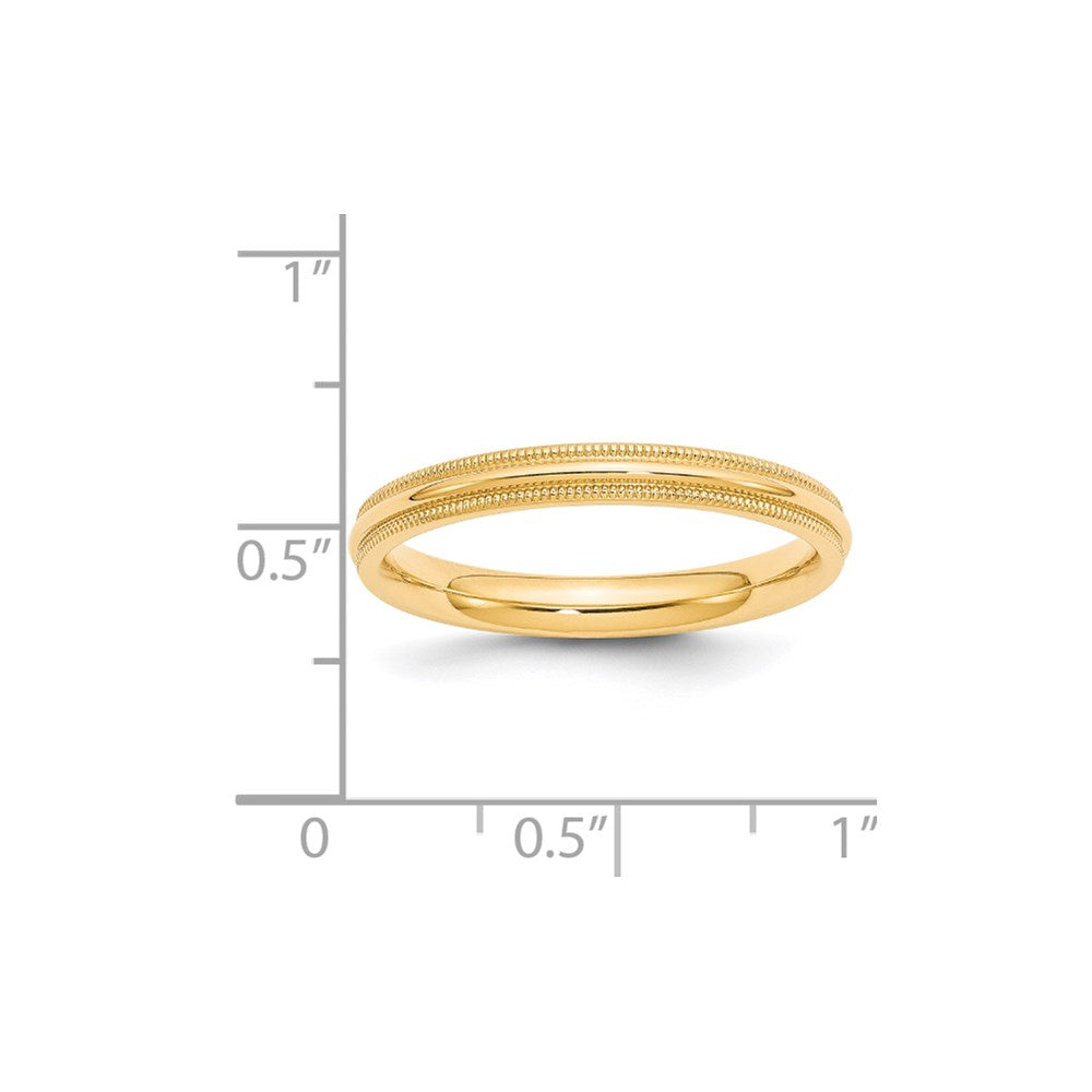 14k Yellow Gold 3mm Milgrain Half Round Comfort Fit Wedding Band Size 10.5