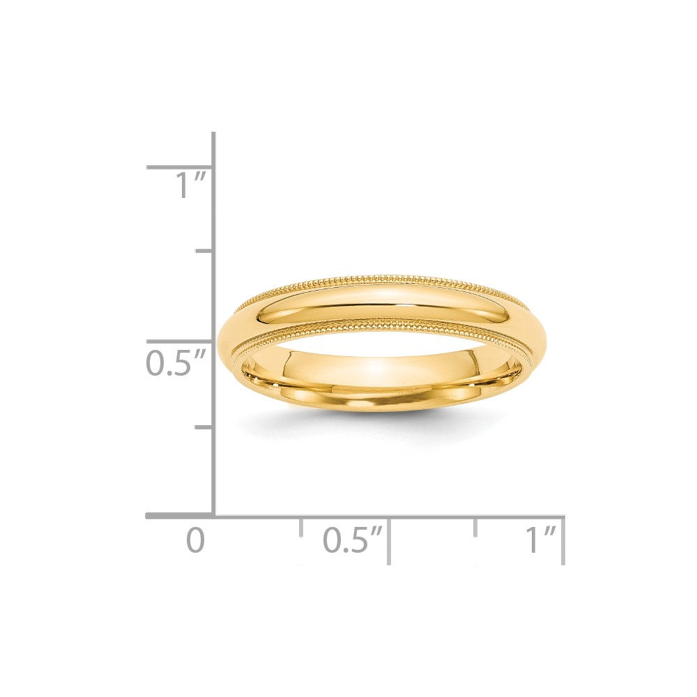 14k Yellow Gold 4mm Milgrain Half Round Comfort Fit Wedding Band Size 9