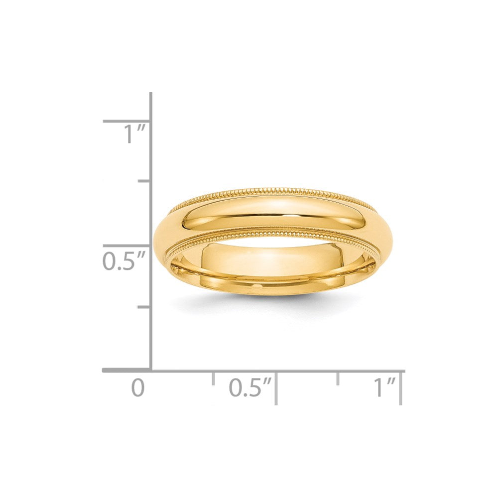 14k Yellow Gold 5mm Milgrain Half Round Comfort Fit Wedding Band Size 7.5