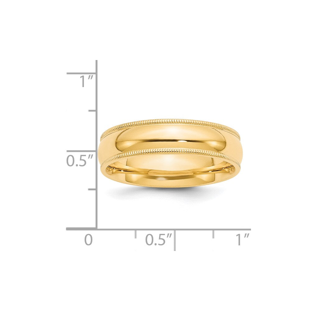 14k Yellow Gold 6mm Milgrain Half Round Comfort Fit Wedding Band Size 10.5