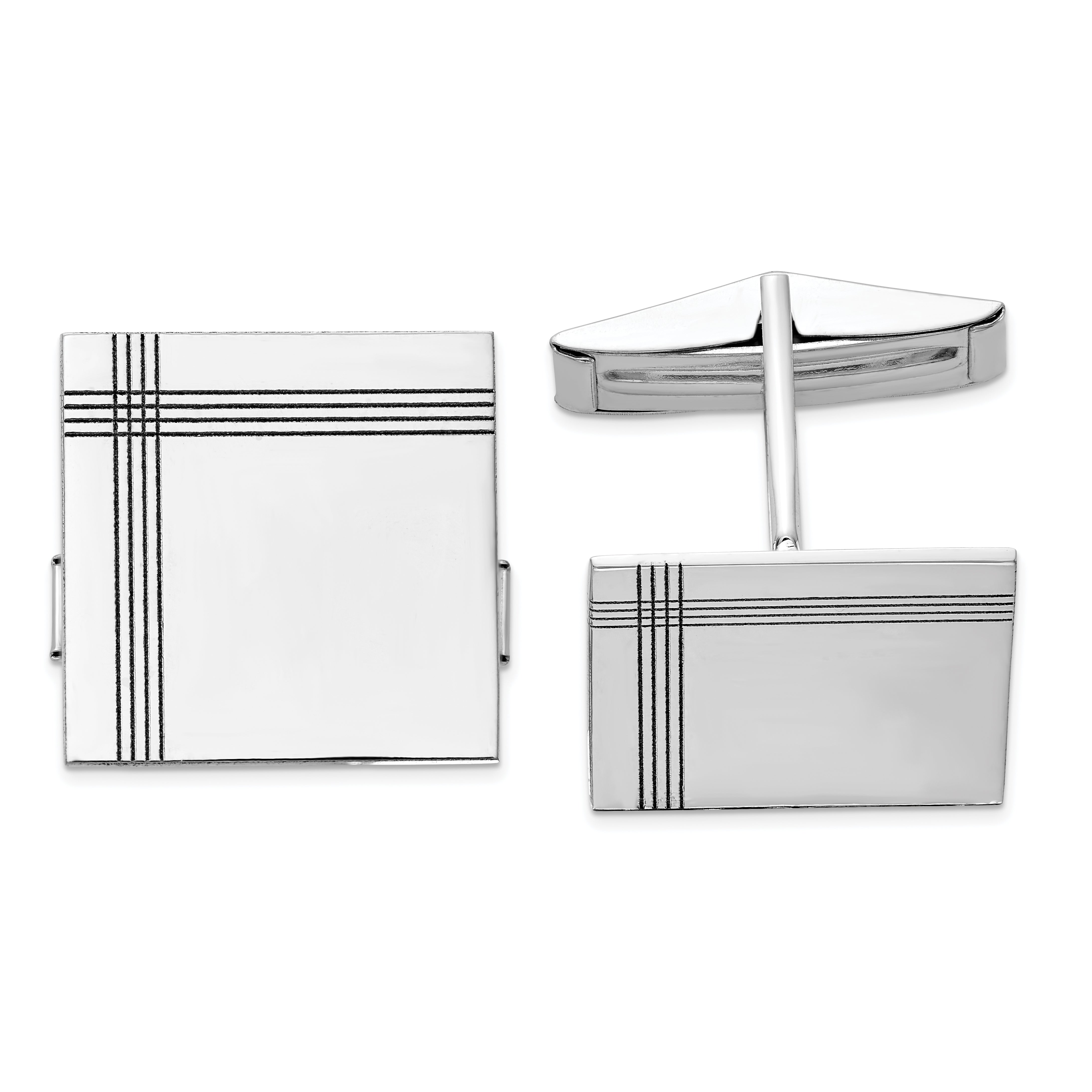 14K WG Men's Square w/Line Design Cuff Links