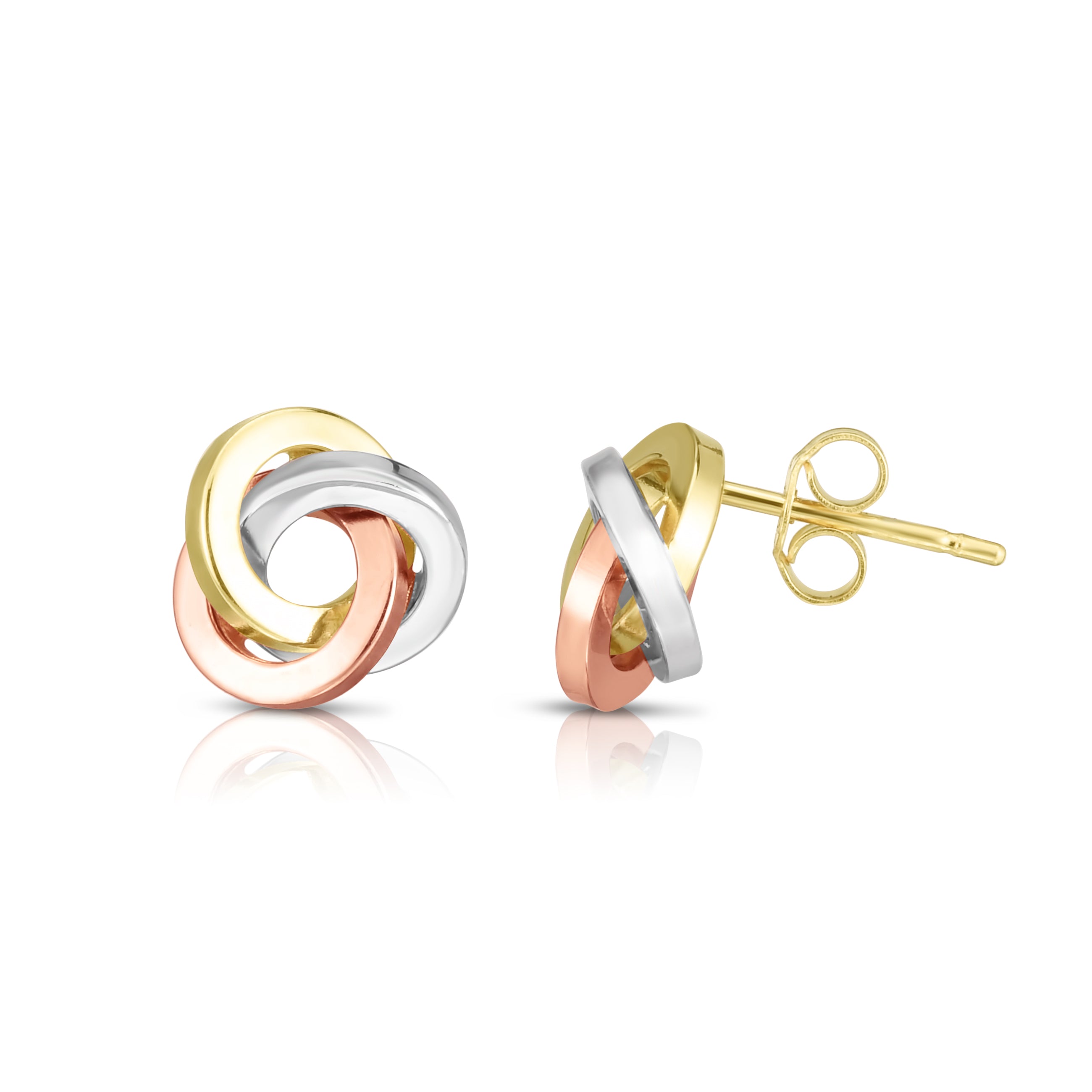 14K Tri-color Gold Polished Love Knot Stud Earring