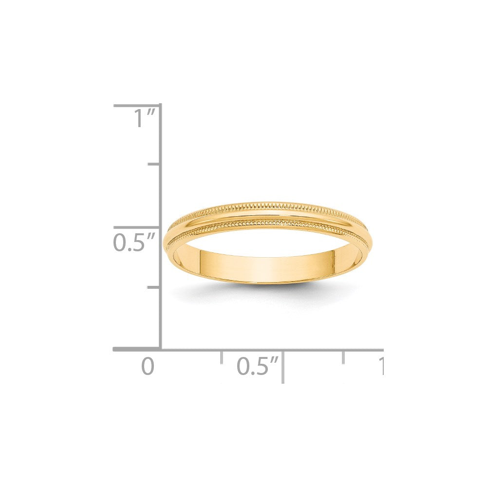 14k Yellow Gold 3mm Lightweight Milgrain Half Round Wedding Band Size 10