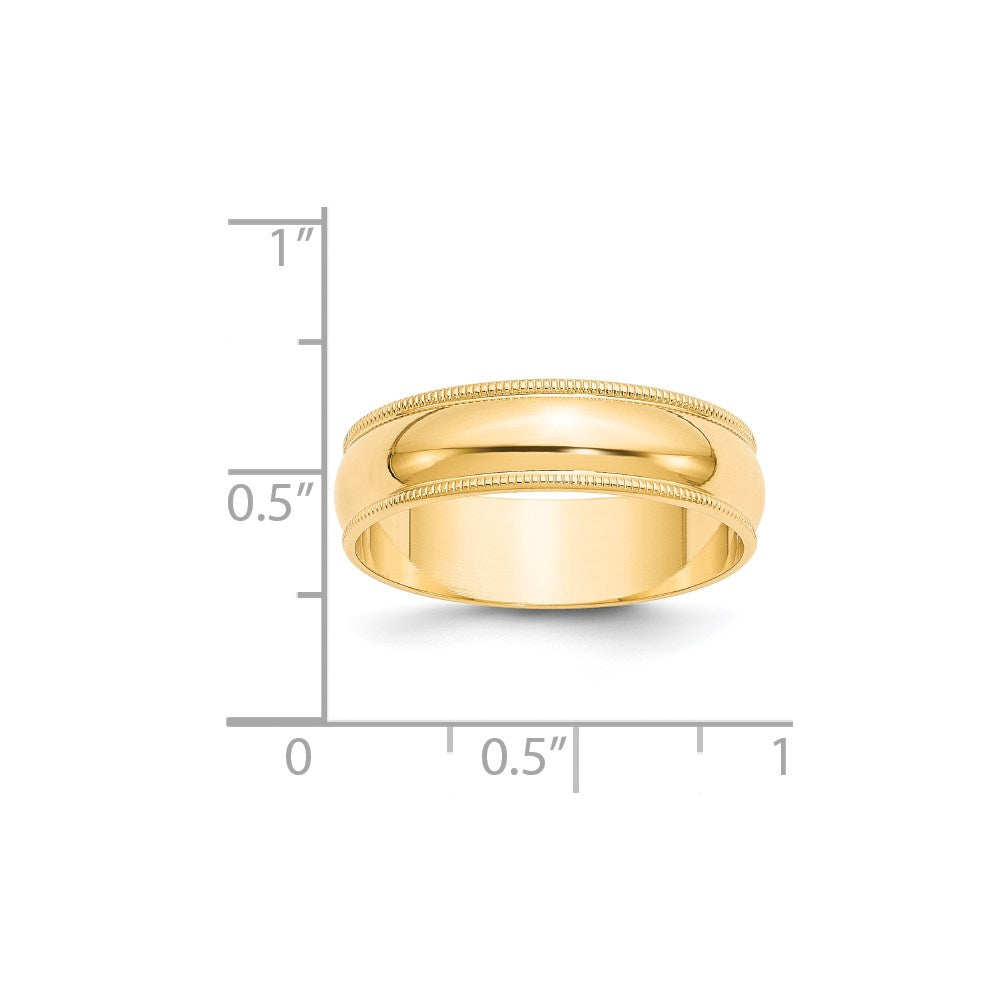 14k Yellow Gold 6mm Lightweight Milgrain Half Round Wedding Band Size 12.5