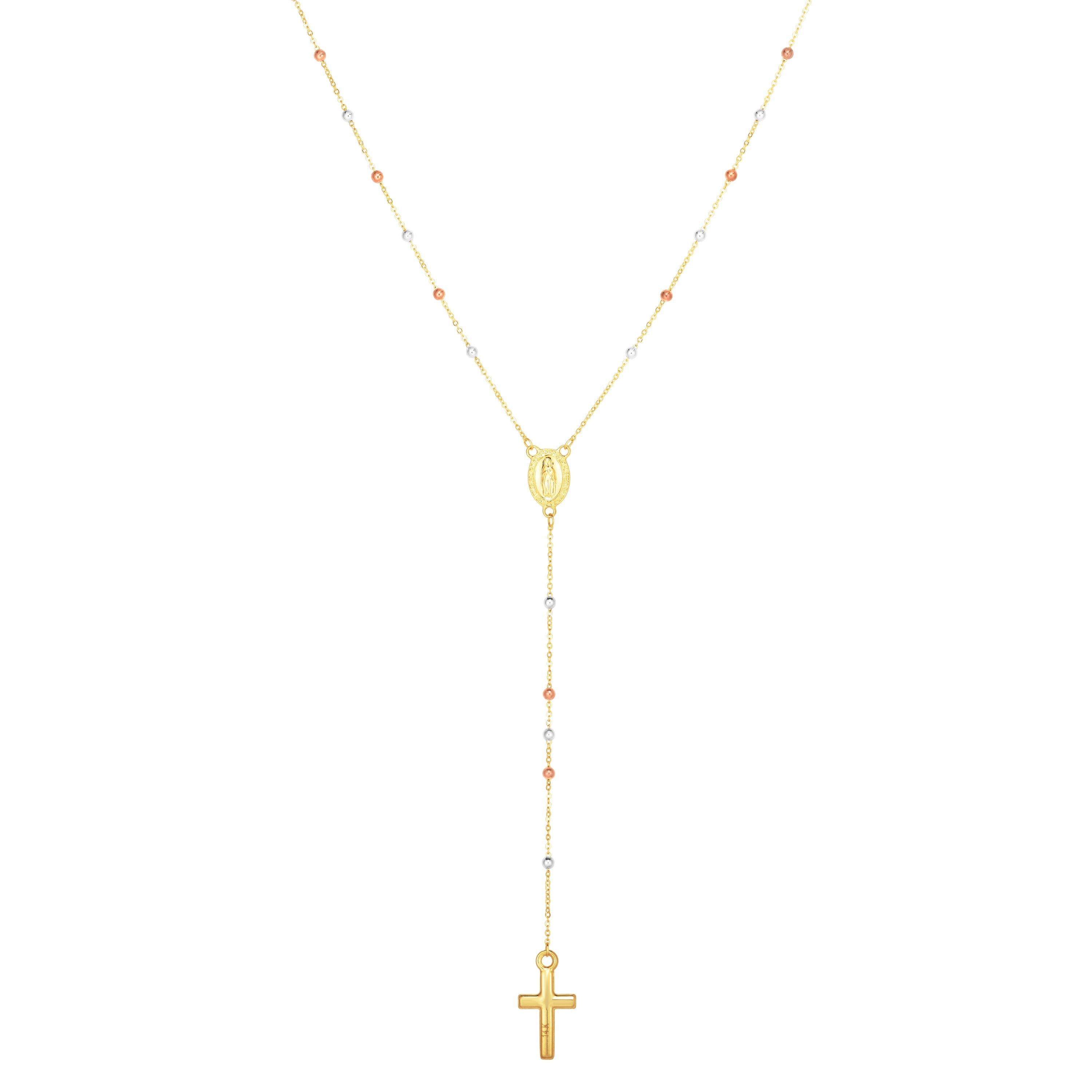 14K Tri-color Gold 26" Rosary Inspired Necklace