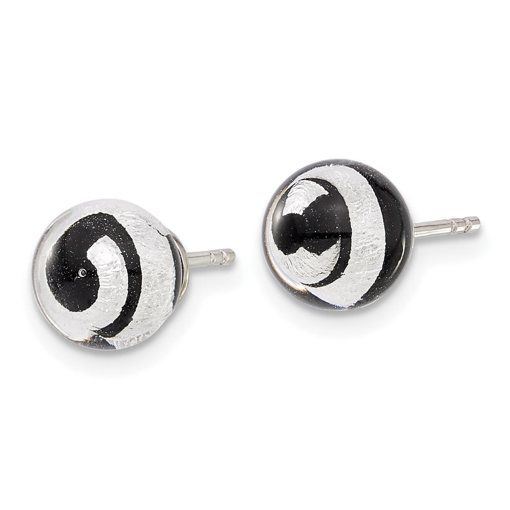 Sterling Silver Rhodium-plated Black & Silver Color Murano Glass Earrings