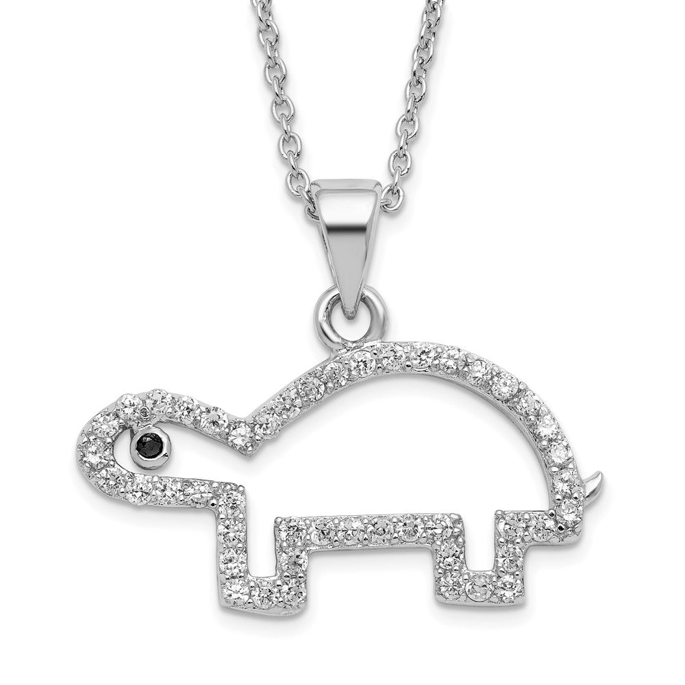 Sterling Silver Turtle w/Black & White CZ Pendant Necklace