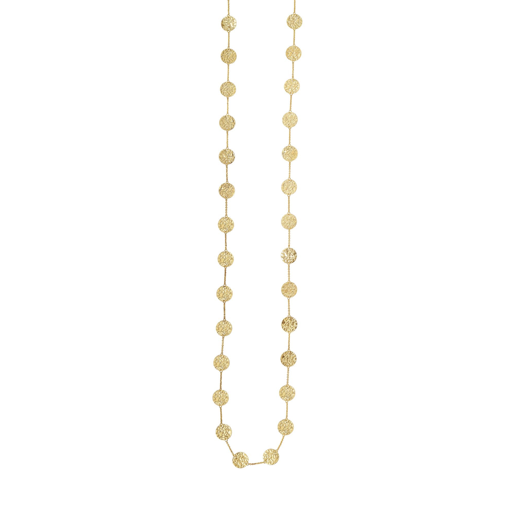 14K Yellow Gold 38" Hammered Disc Long Necklace