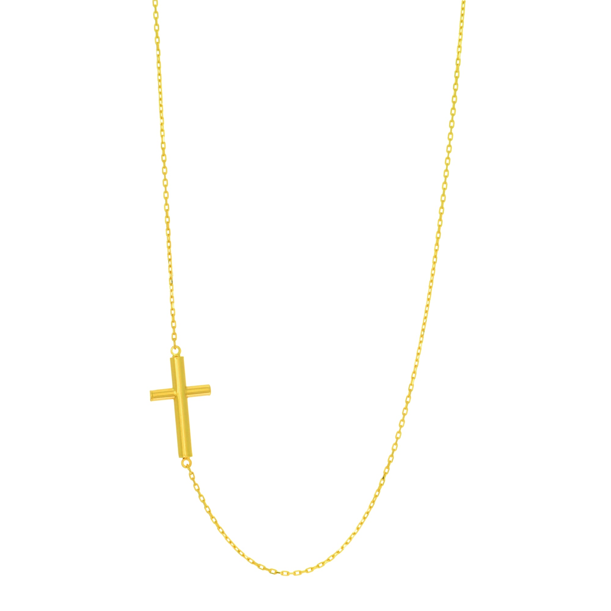 14K Yellow Gold 18" Tube Cross Necklace