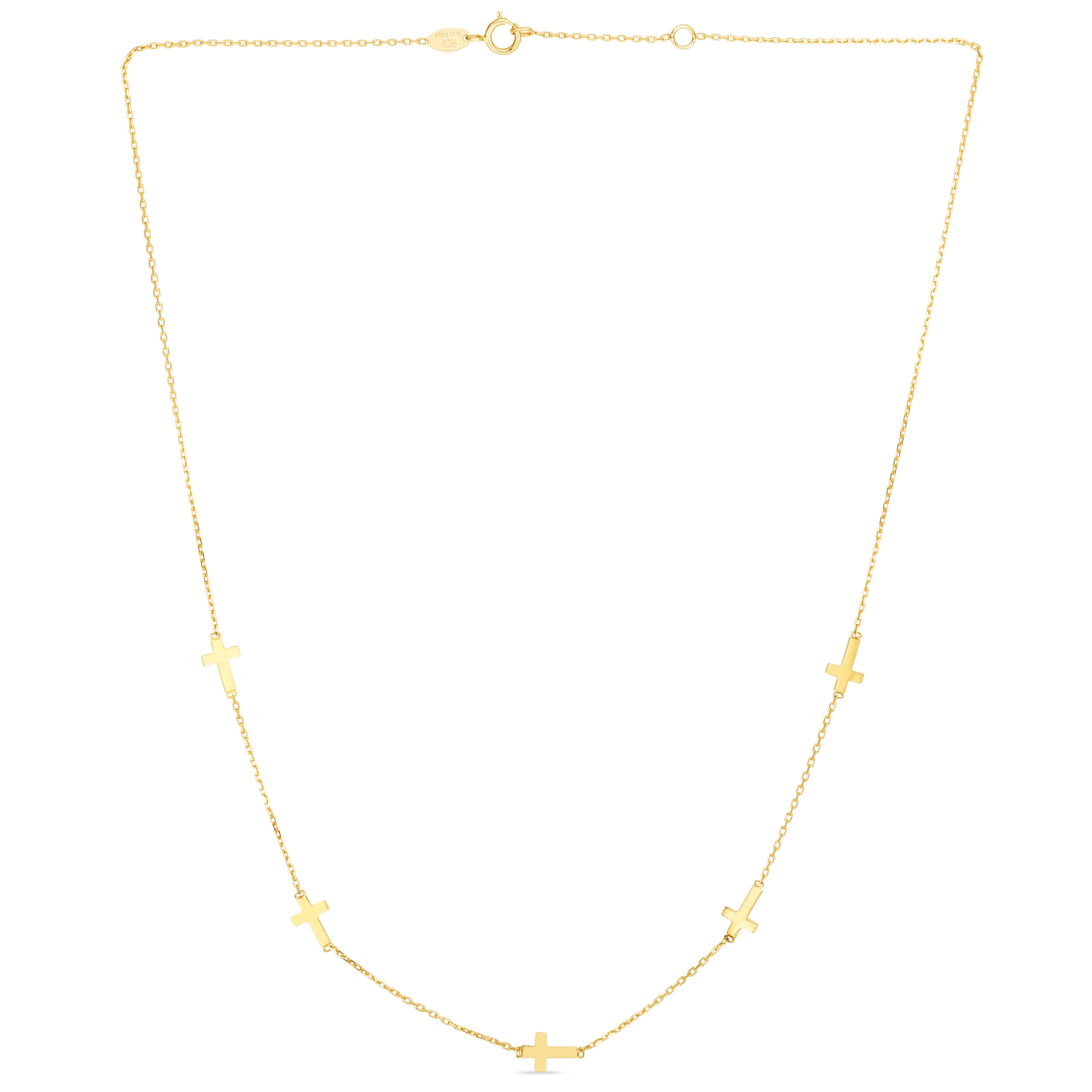 14K Yellow Gold 17" Cross Station Necklace