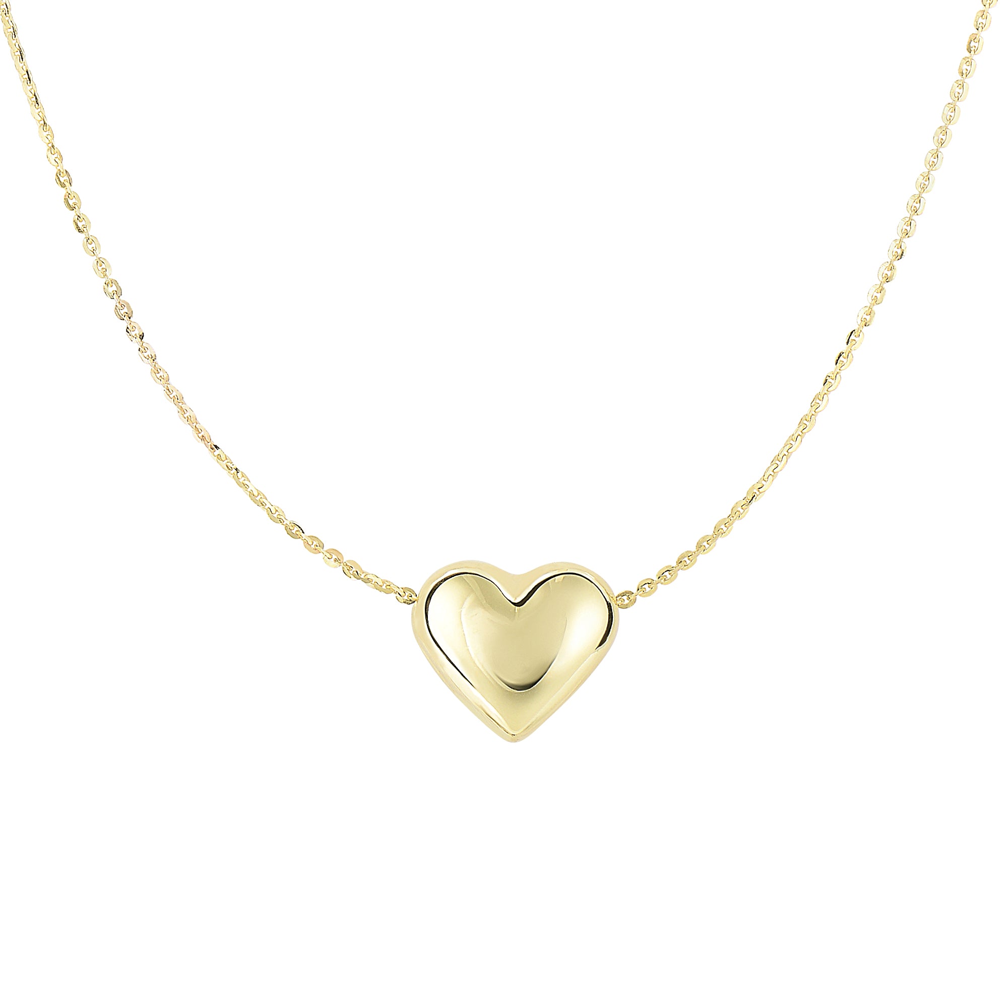 14K Yellow Gold 18" Polished Puffed Heart Necklace