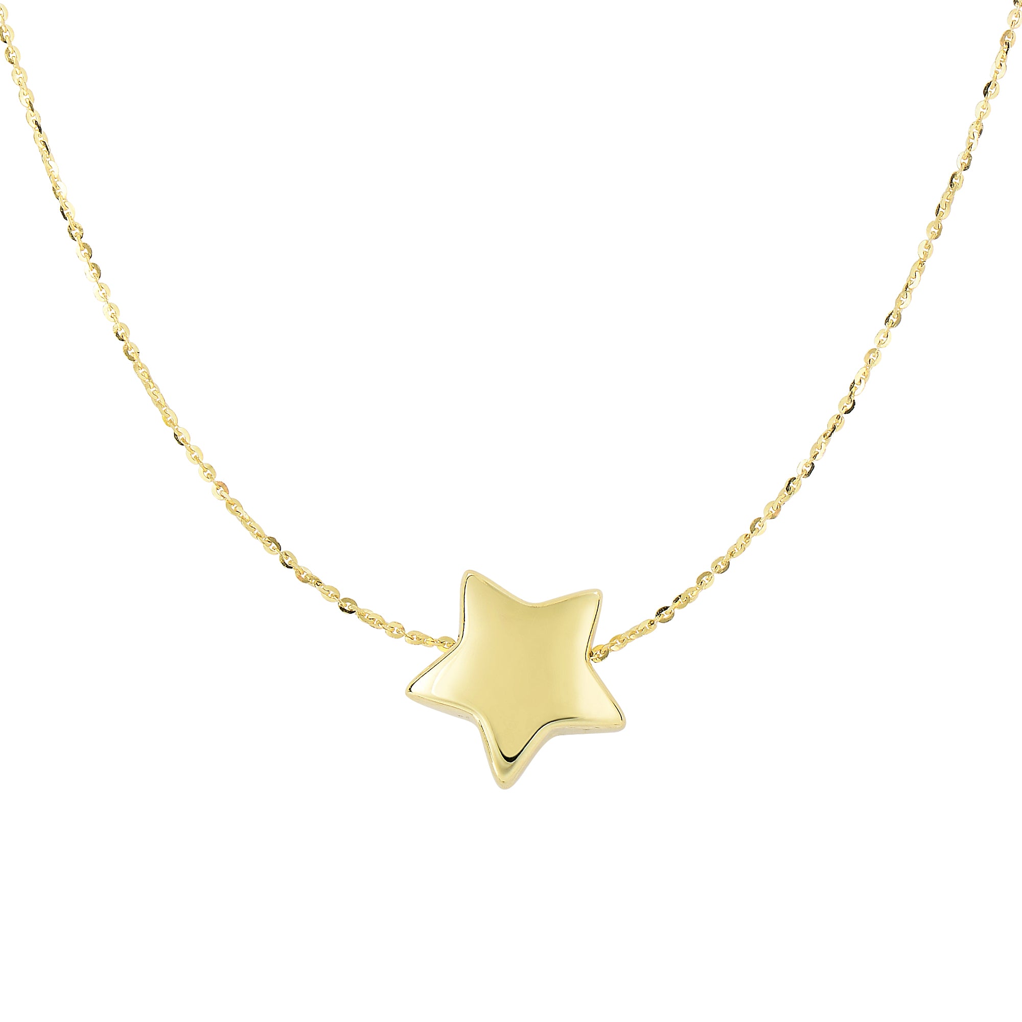 14K Yellow Gold 18" Polished Puffed Star Necklace