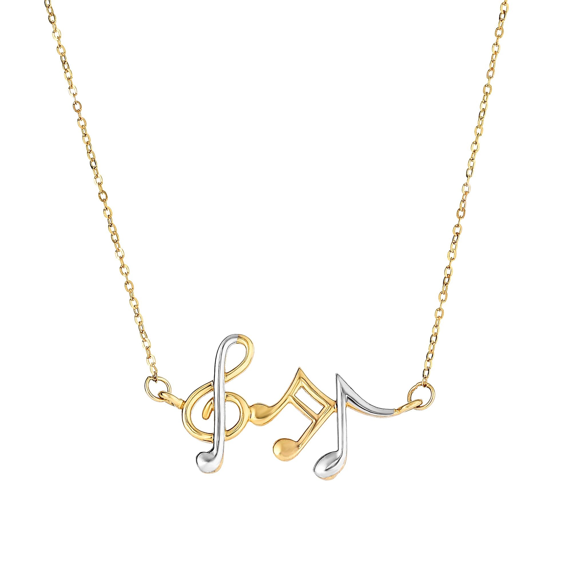 14K Yellow & White Gold 17" Music Notes Necklace