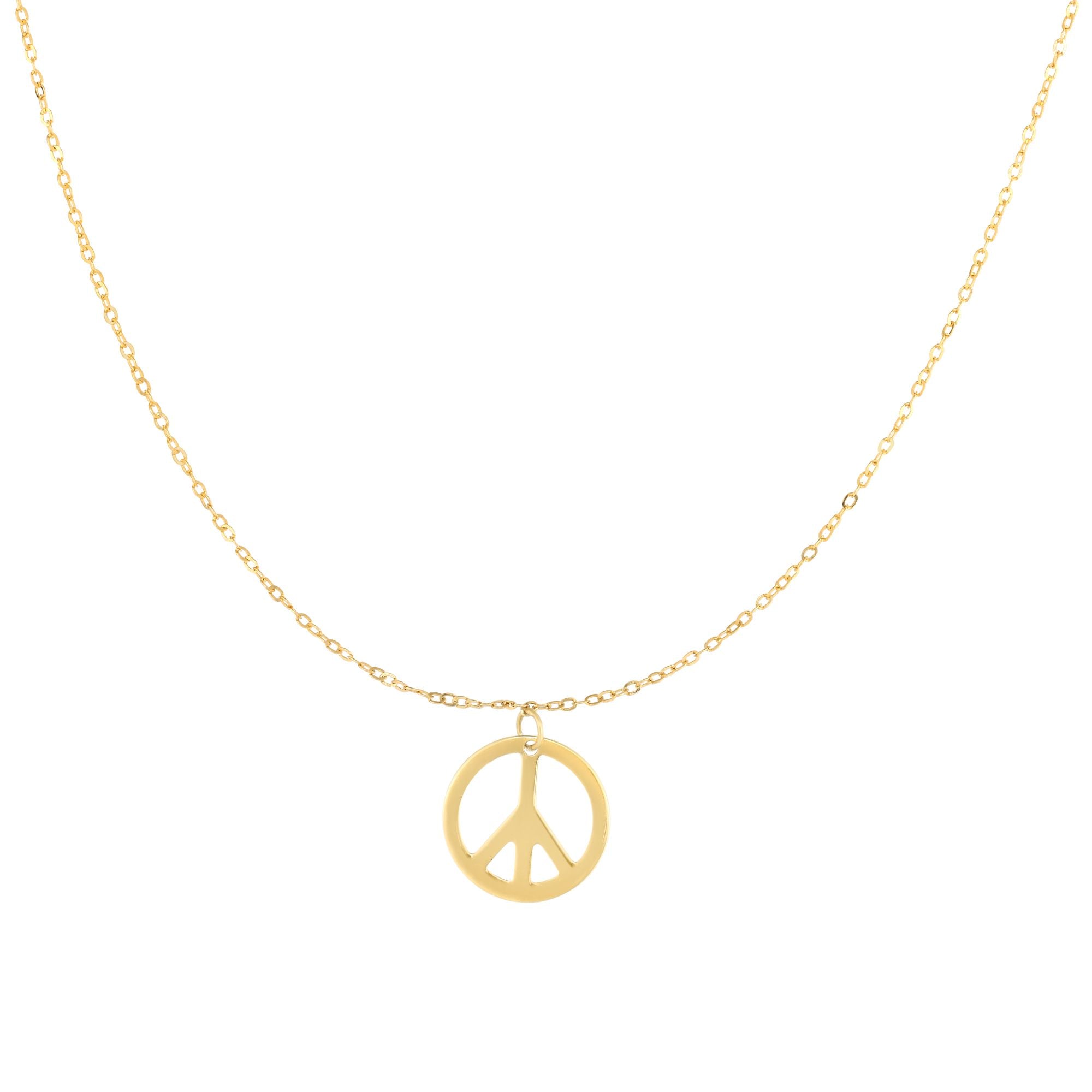 14K Yellow Gold 17" Polished Peace Sign Necklace