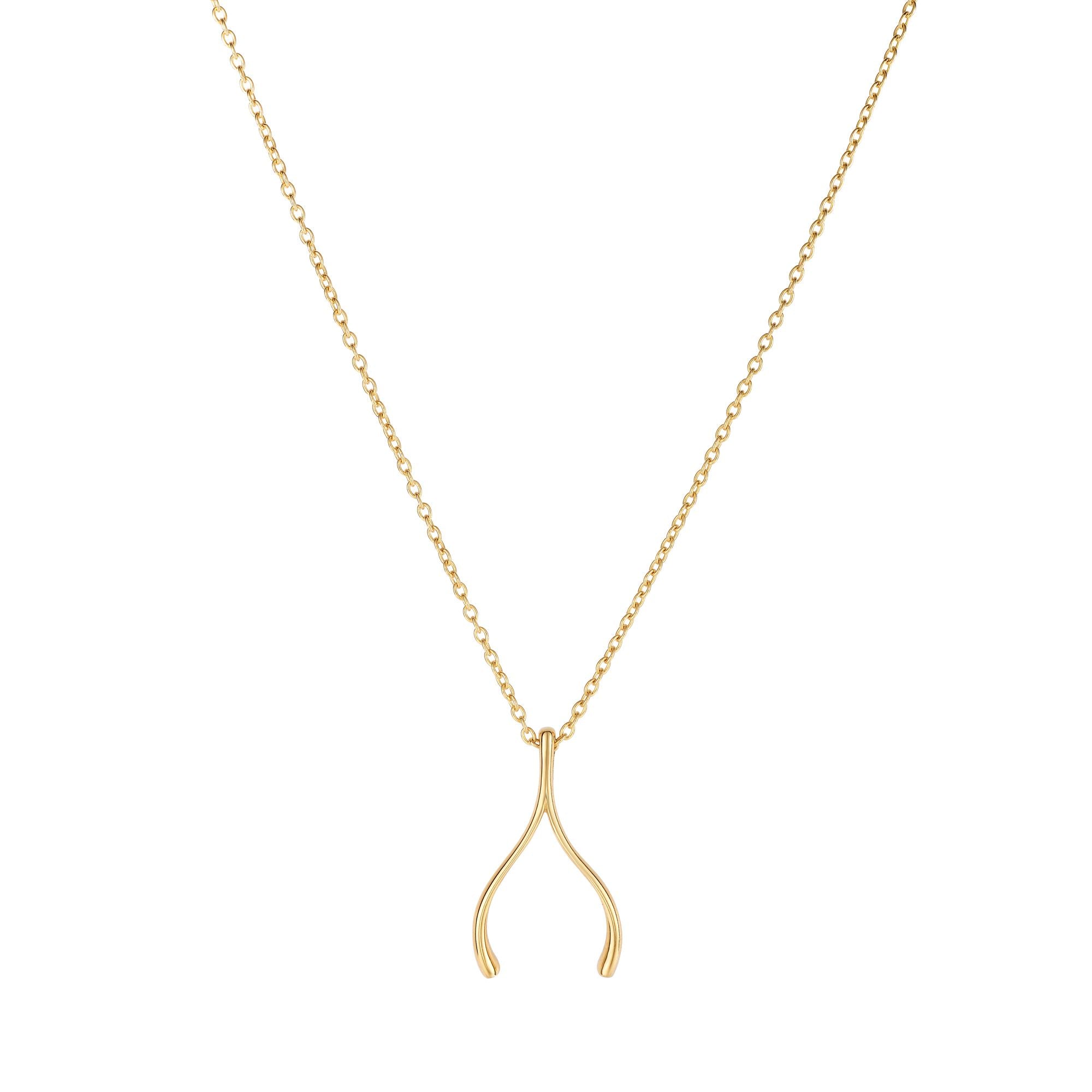 14K Yellow Gold 17" Polished Wishbone Necklace