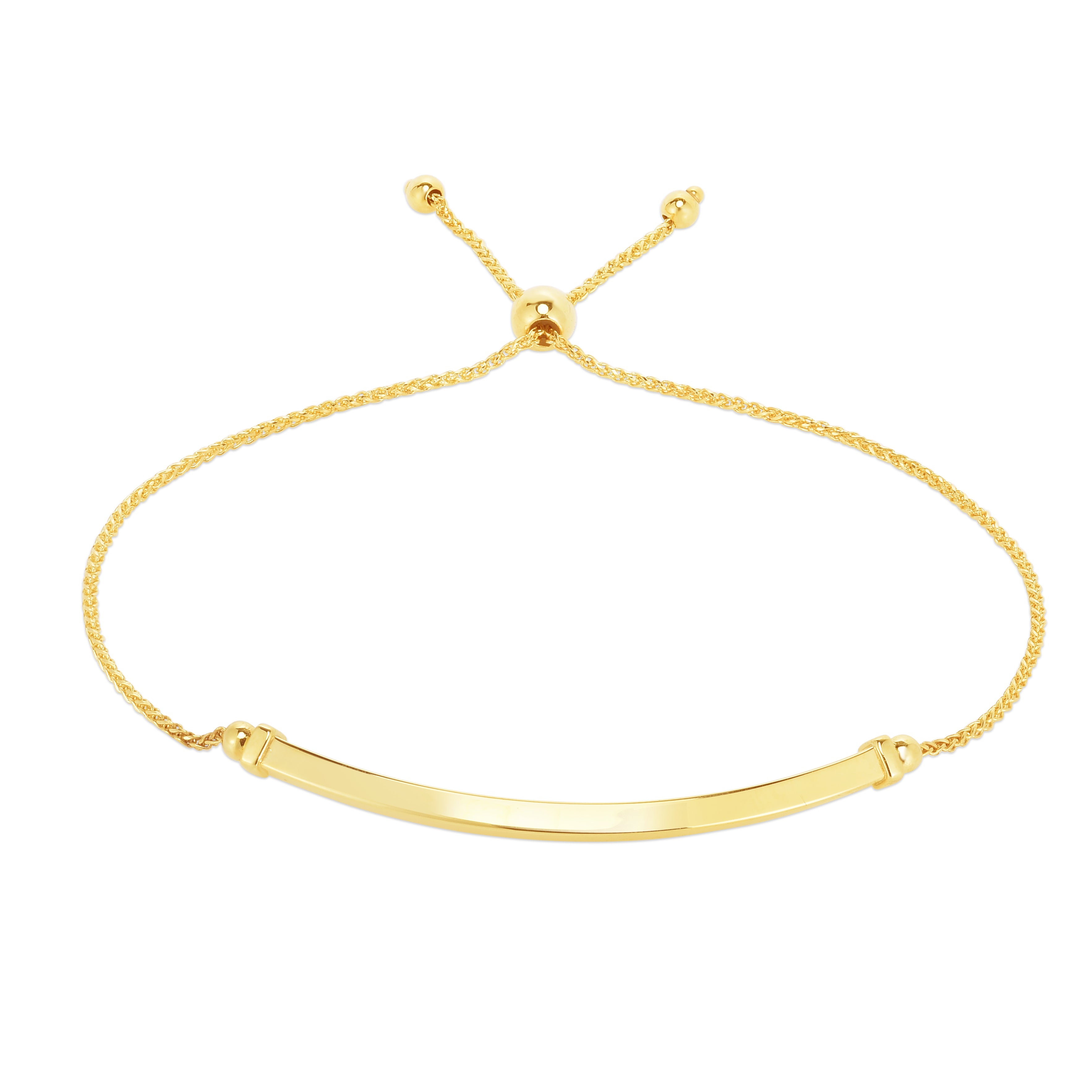 14K Yellow Gold 9.25" Polished Curved Bar Friendship Bracelet  