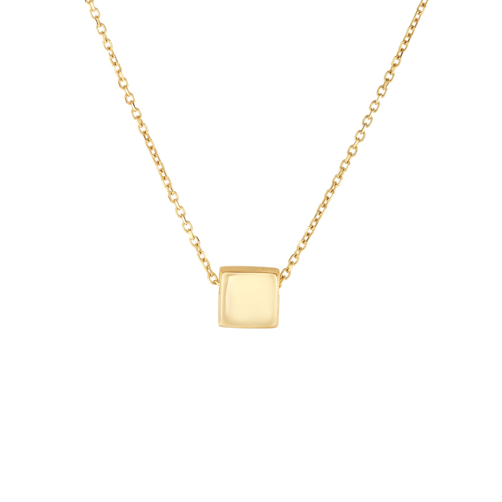 14K Yellow Gold 18" Polished Cube Necklace