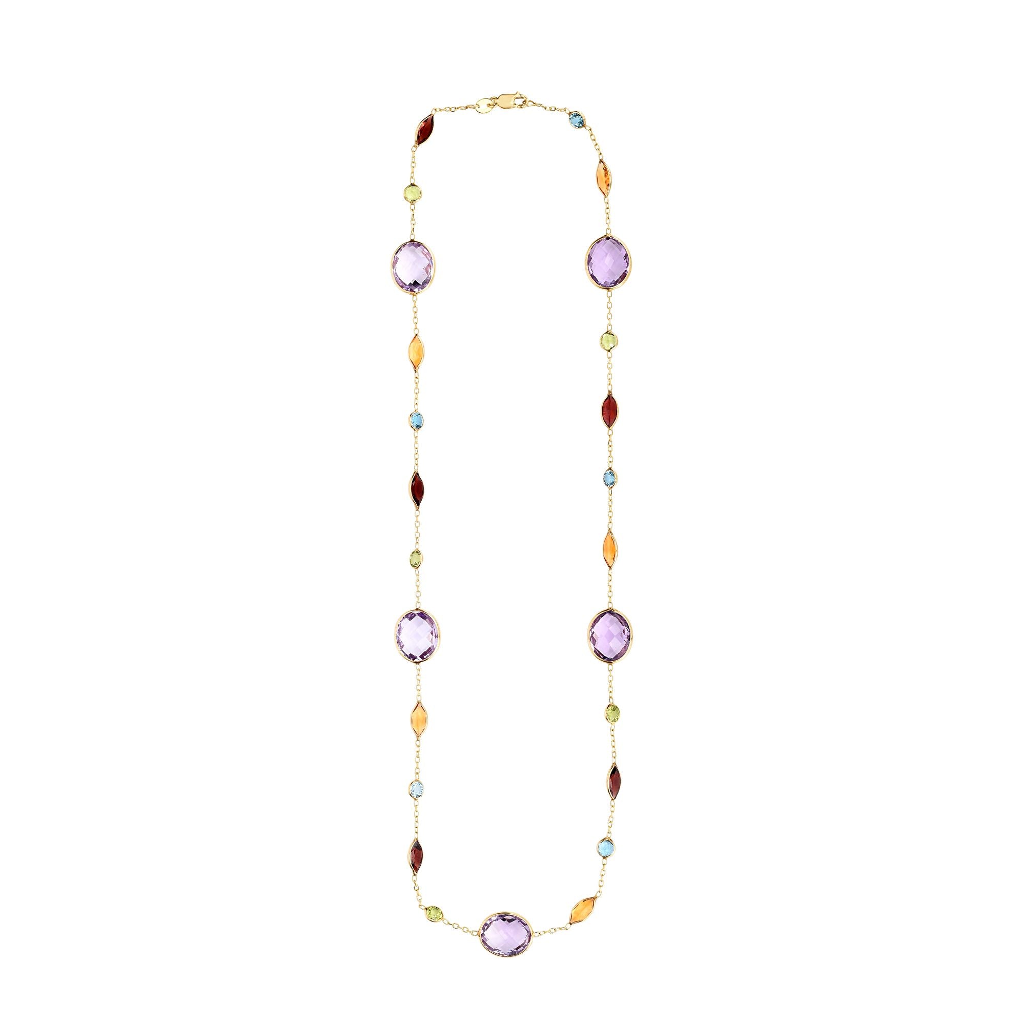 14K Yellow Gold 18" Semi-Precious (Garnet, Citrine, Peridot, Blue Topaz, Amethyst) Necklace