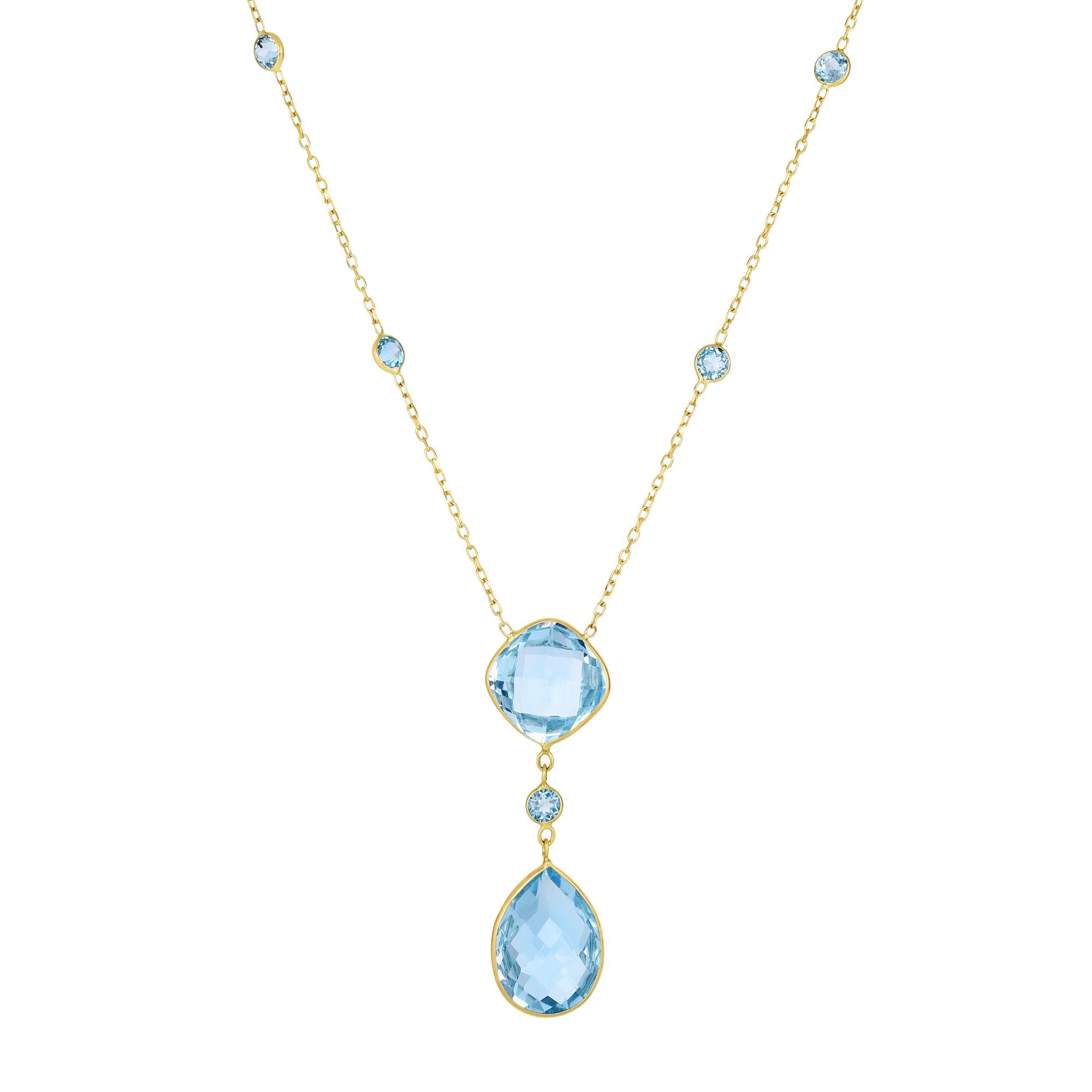 14K Yellow Gold 18" Blue Topaz Drop Necklace