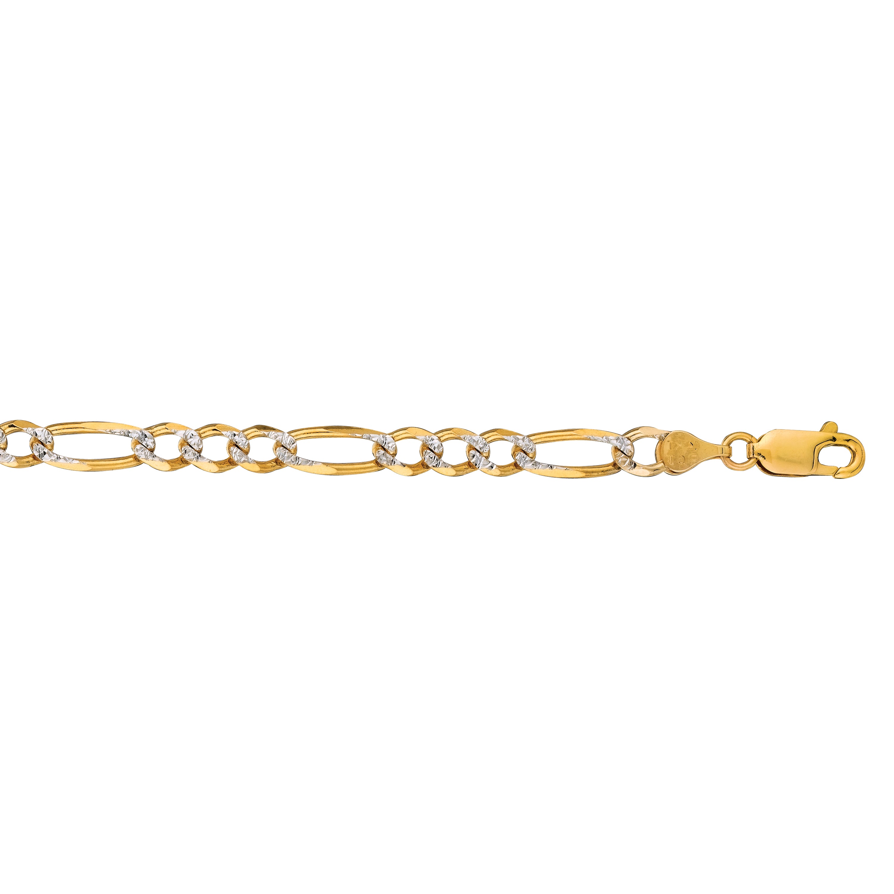 14K Yellow Gold 7mm White Pave Figaro 30" Chain with Lobster Lock