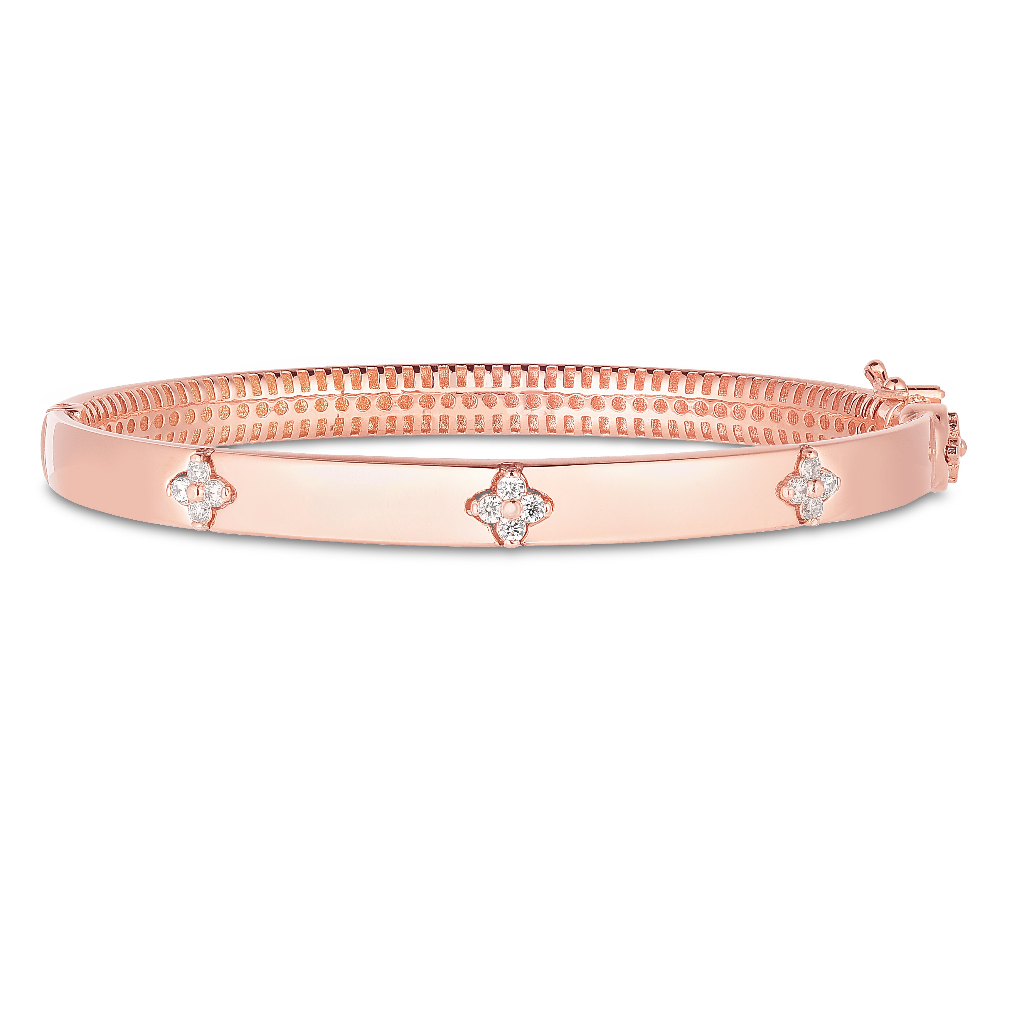 14K Rose Gold Trilogy .30ct Diamond Clover 7" Bracelet with Push Clasp (with Figure 8).