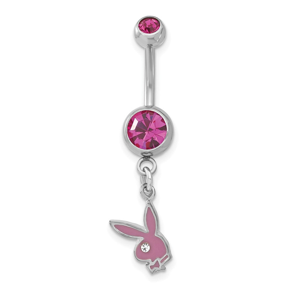 Playboy Fuchsia & Clear Crystal Pink Enamel Dangling Bunny Belly Ring