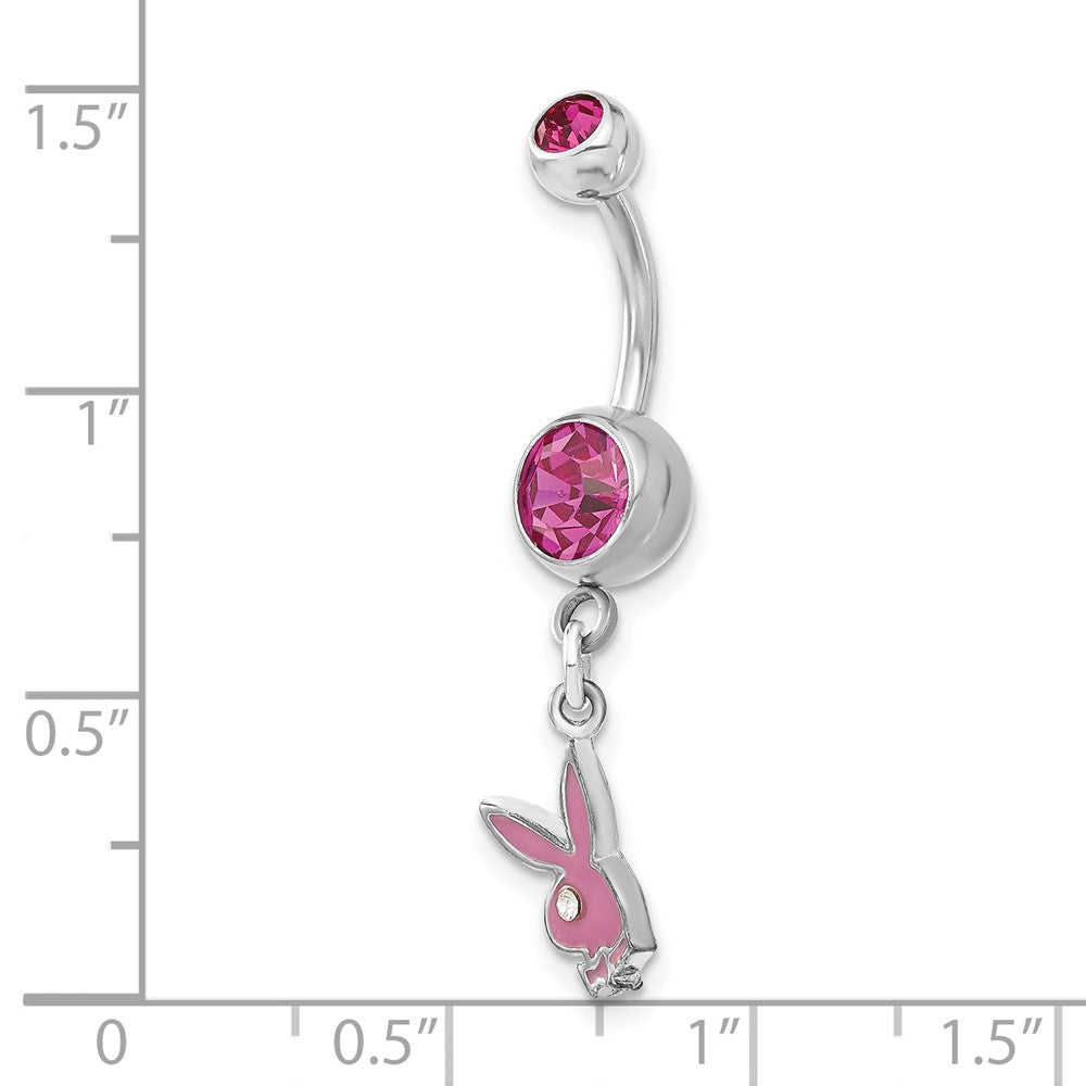 Playboy Fuchsia & Clear Crystal Pink Enamel Dangling Bunny Belly Ring