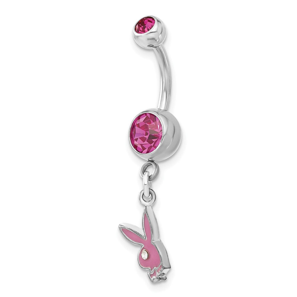 Playboy Fuchsia & Clear Crystal Pink Enamel Dangling Bunny Belly Ring