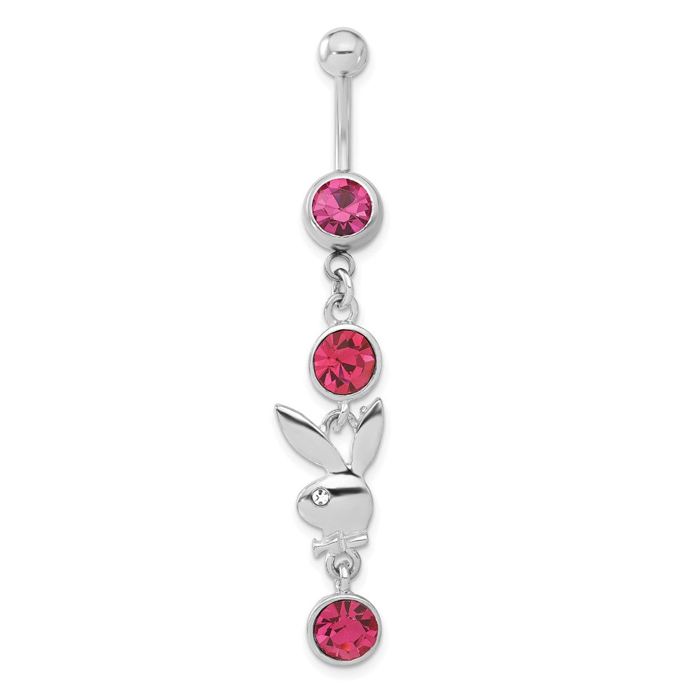 Playboy Pink & Clear Crystal Dangle Belly Ring