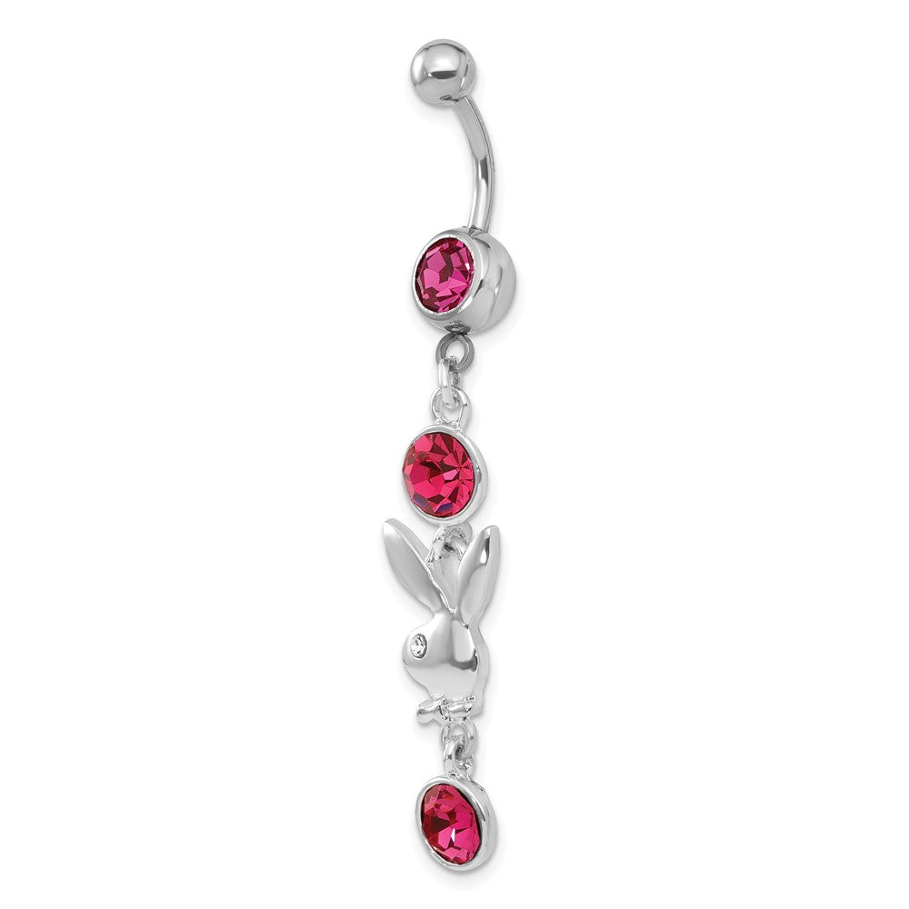 Playboy Pink & Clear Crystal Dangle Belly Ring