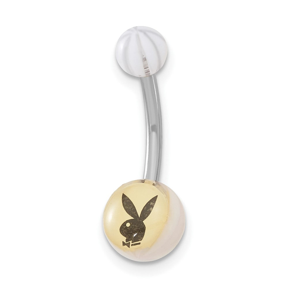 Playboy White Striped with Black Bunny Belly Ring