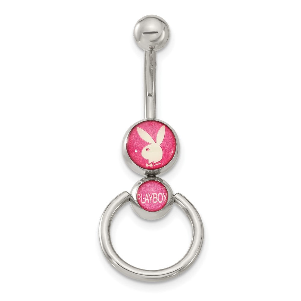 Playboy Bunny Pink Circle Dangle 14 Gauge Belly Ring