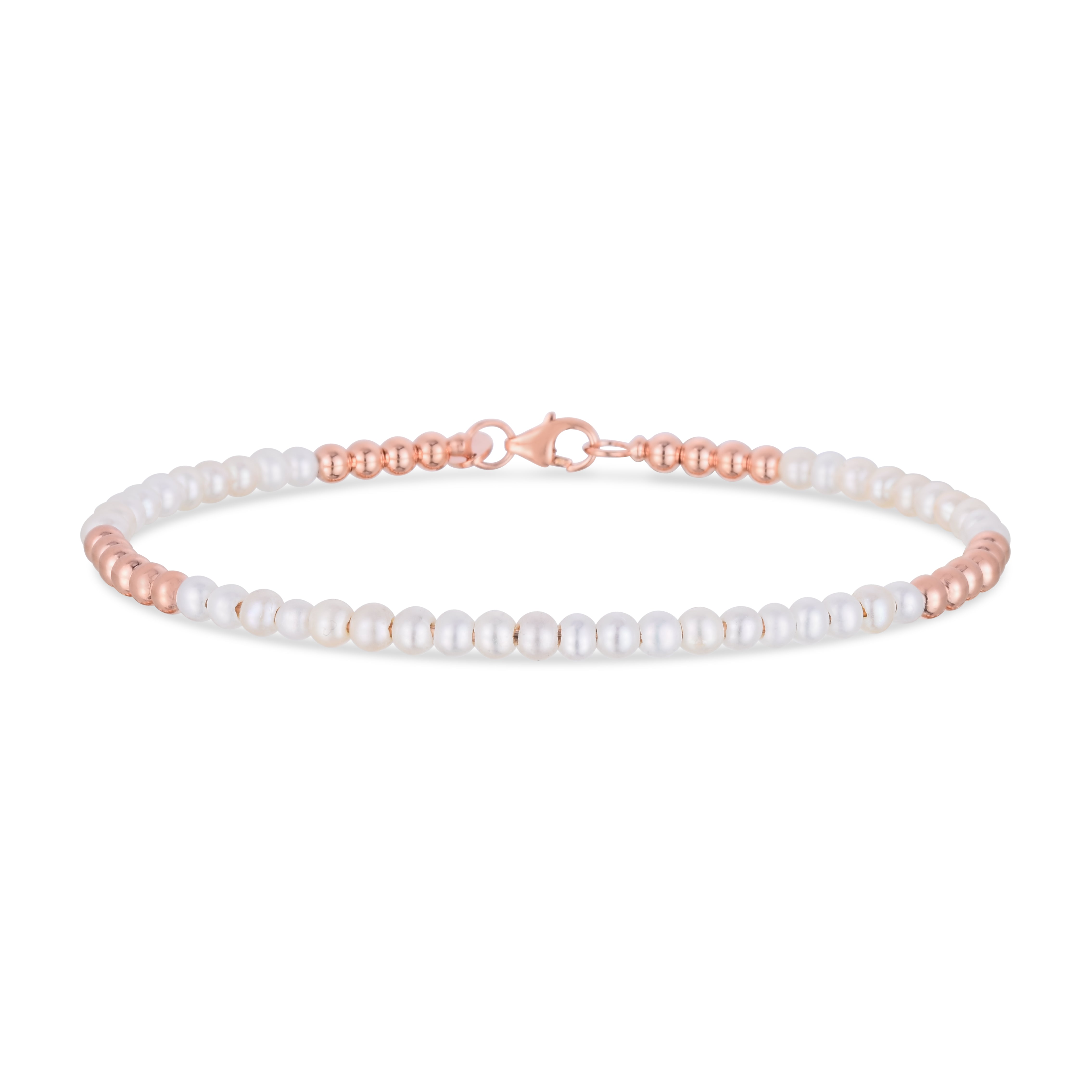 14K Rose Gold & Freshwater Pearl Bead Alternating 7" Bracelet