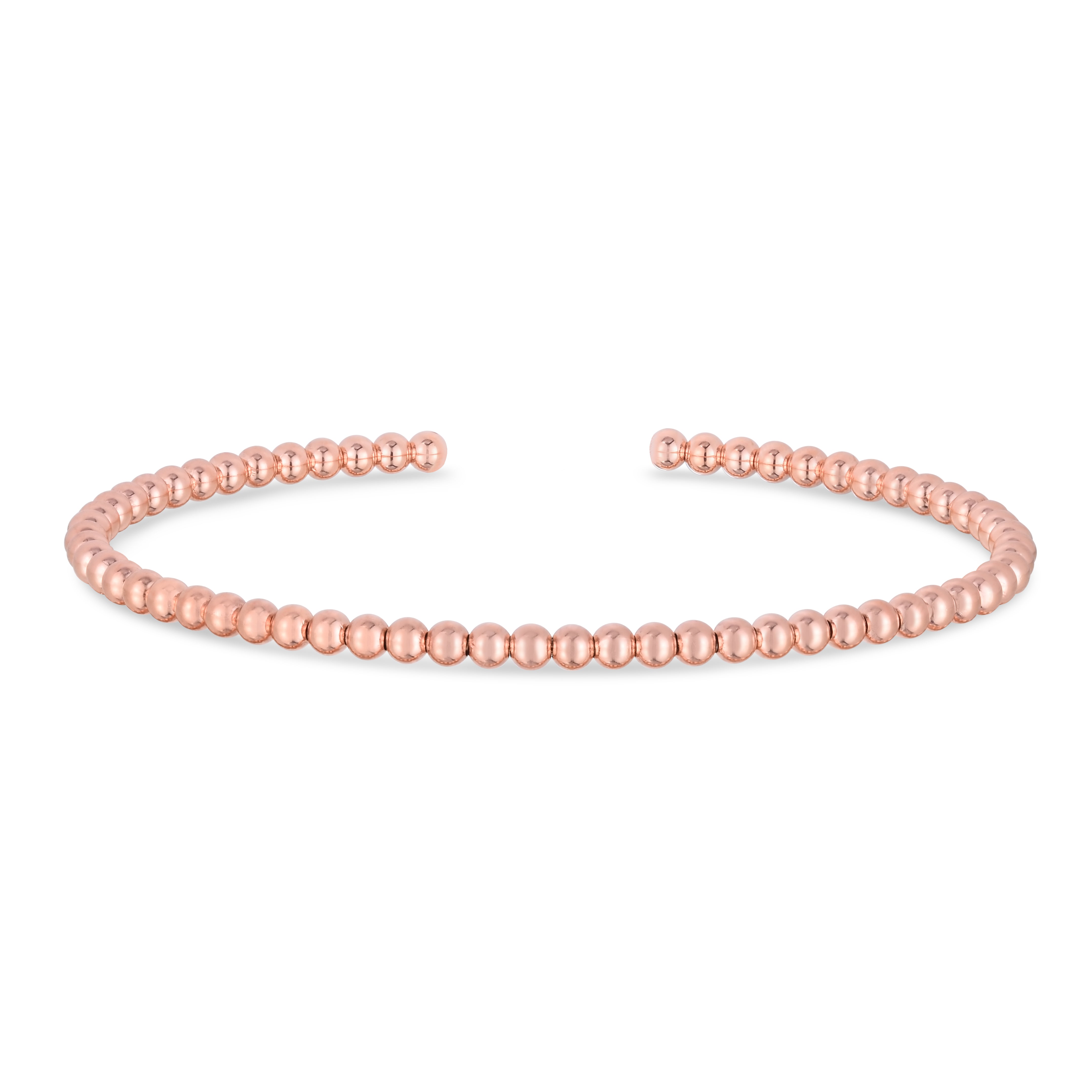 14K Rose Gold 2mm 6.5" Bead Cuff Bangle 