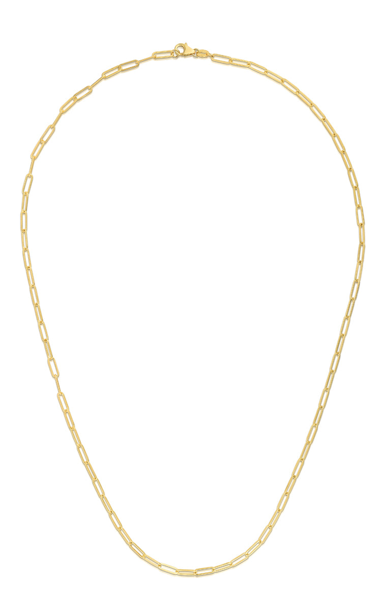 14K Yellow Gold 2.5mm Paperclip 7" Chain Bracelet with Lobster Lock