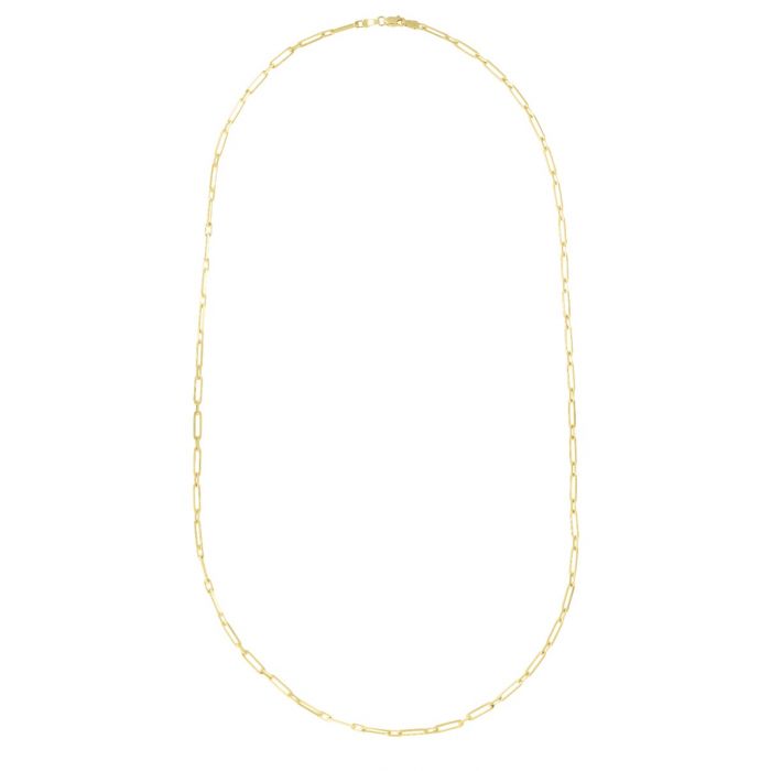 14K Yellow Gold 24" 2.8mm Alternating Paperclip Link Chain Necklace with Lobster Lock.