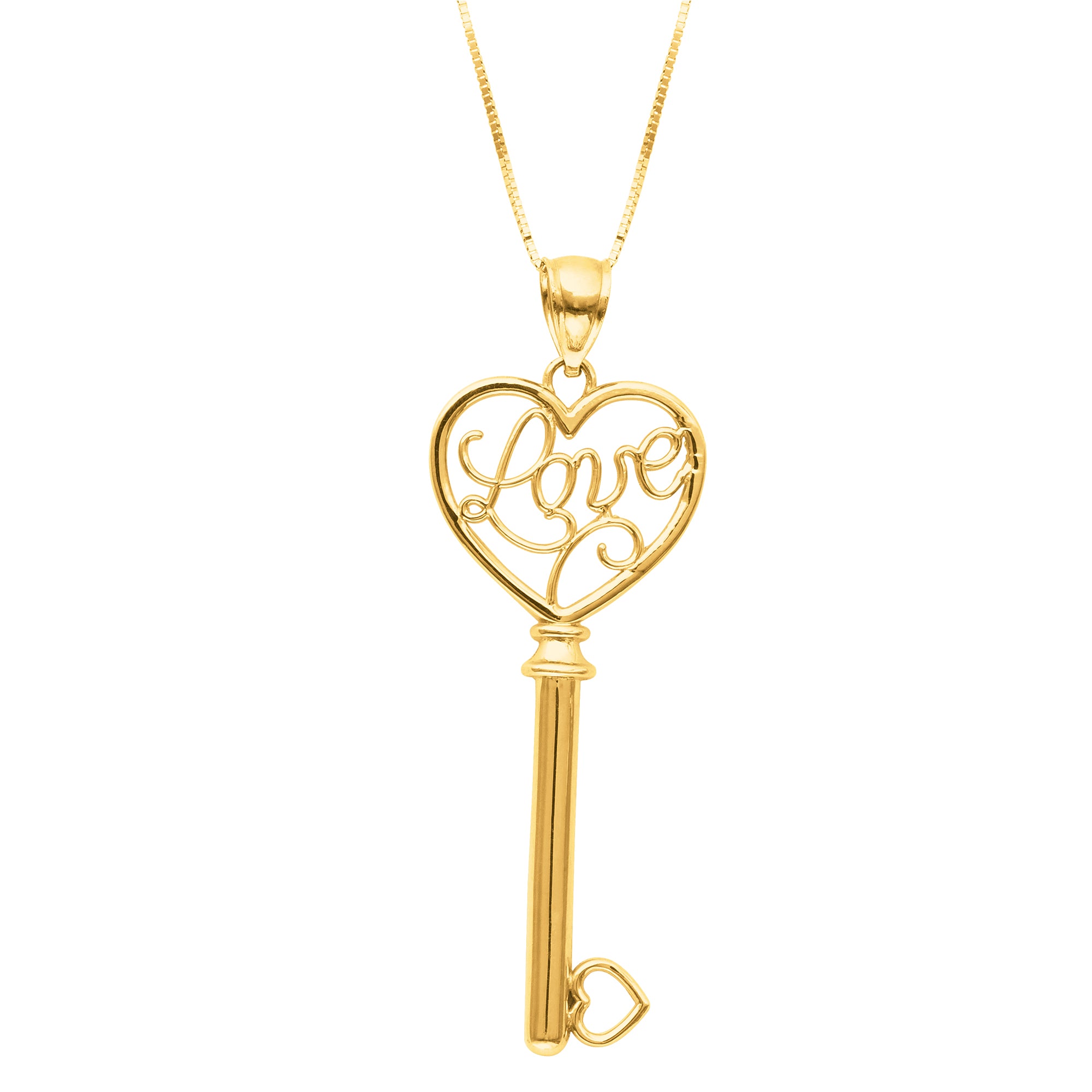 14K Yellow Gold 18" Polished Love Key Necklace