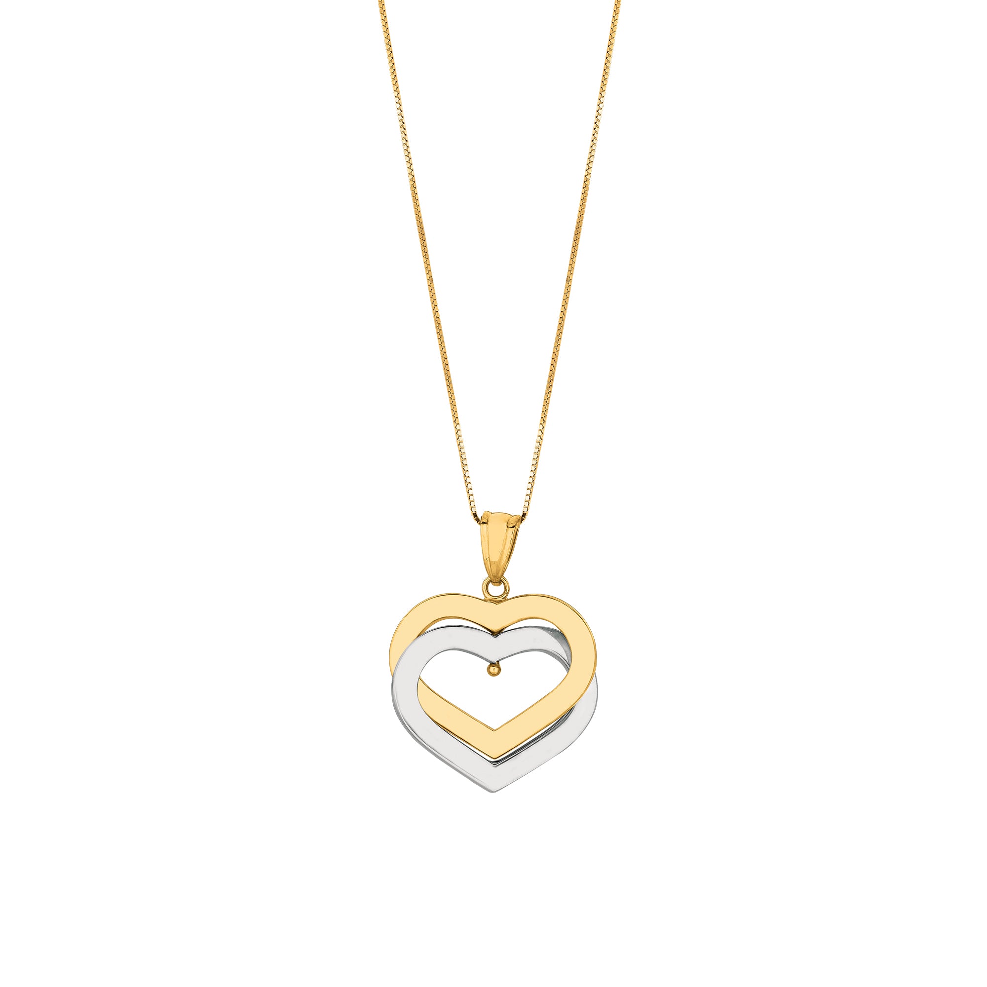 14K Yellow & White Gold 18" Polished Interlocking Hearts Necklace