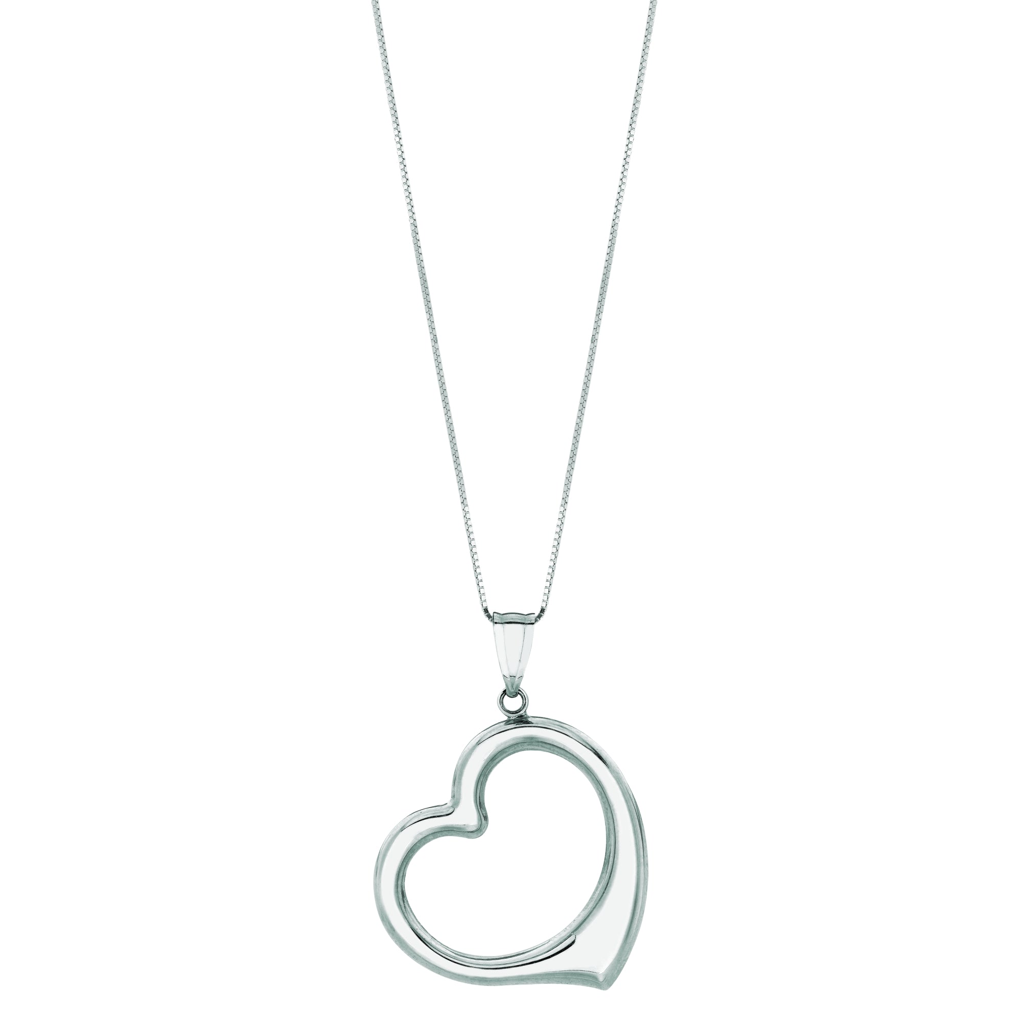 14K White Gold 18" Polished Heart Necklace