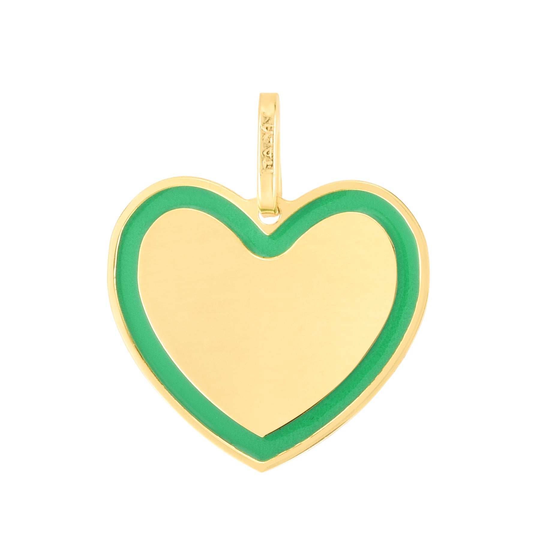 14K Yellow Gold Green Enamel Heart Charm. Chain not included.