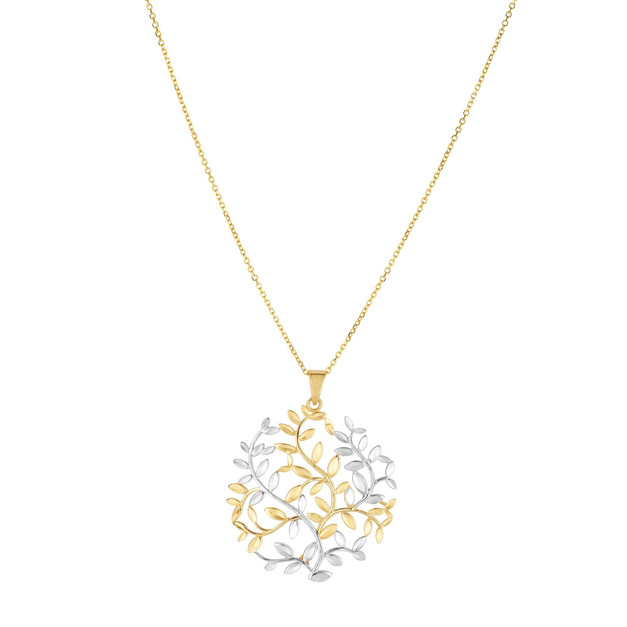 14K Yellow & White Gold 18" Tree of Life Necklace