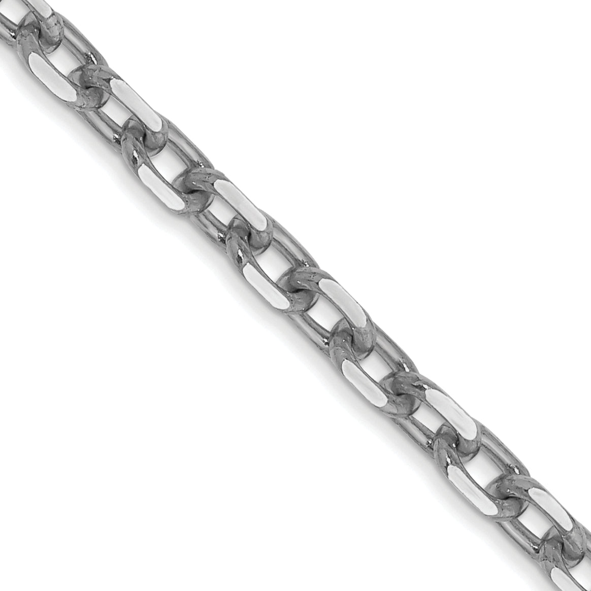 14K White Gold 24 inch 3mm Diamond-cut Round Open Link Cable with Lobster Clasp Chain